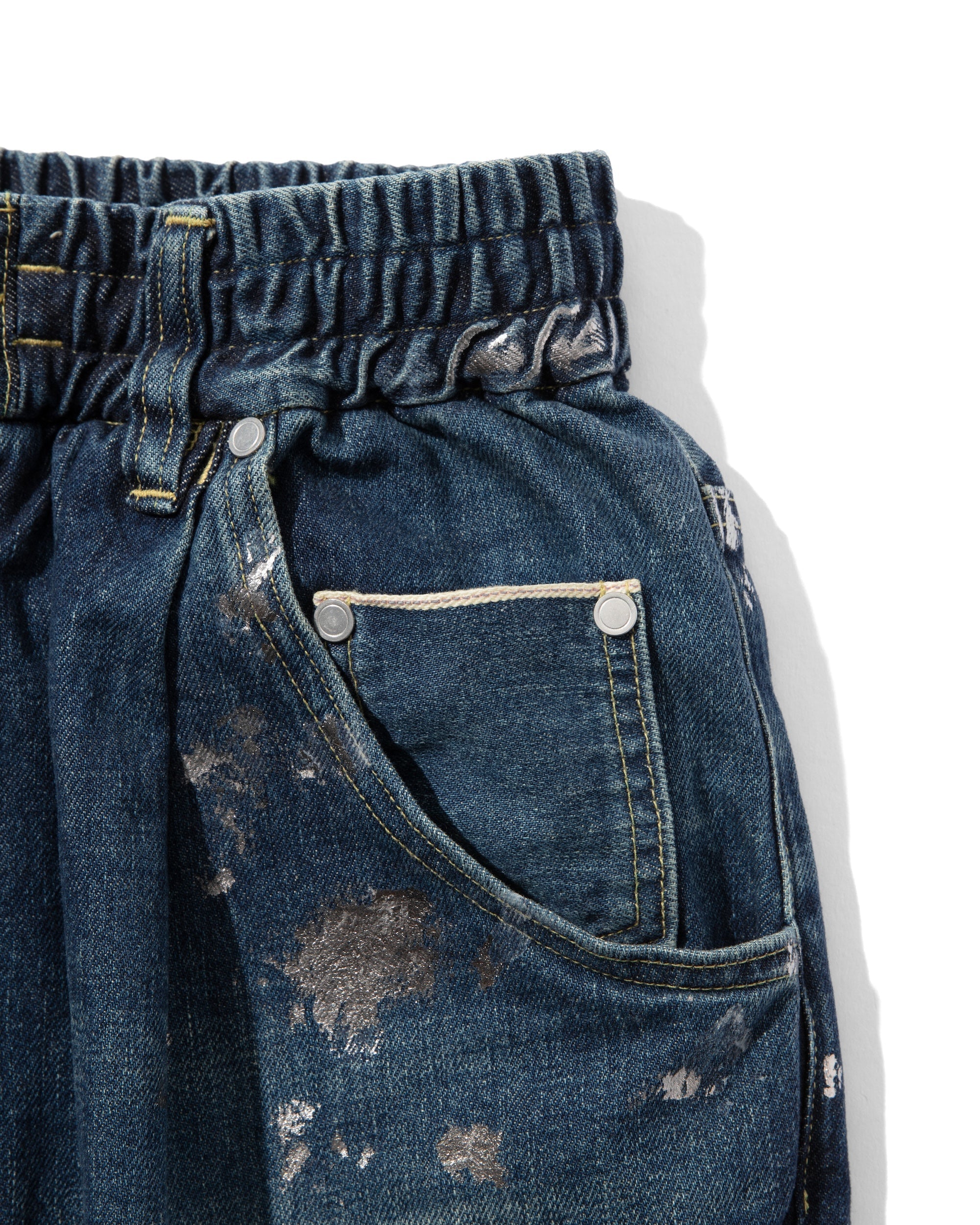 CLESSTE 24FW SILVER PRINT VINTAGE WASH SELVEDGE DENIM WIDE PANTS