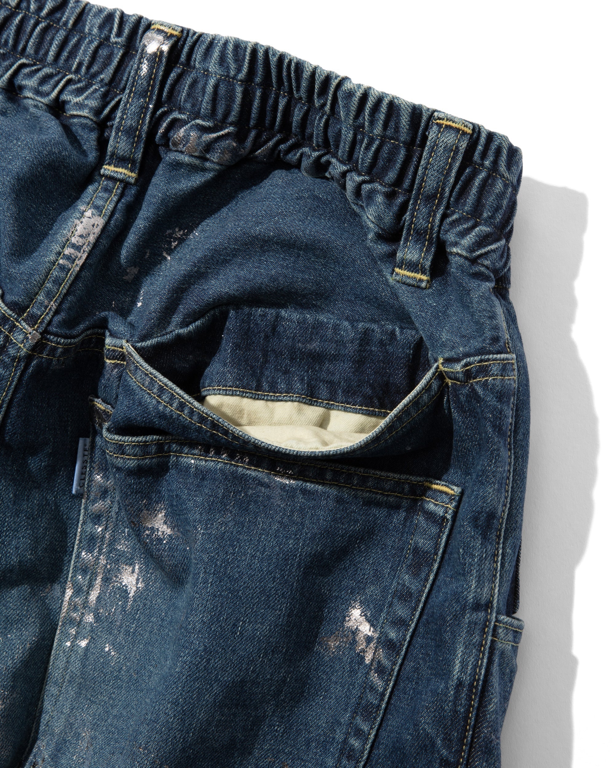 CLESSTE 24FW SILVER PRINT VINTAGE WASH SELVEDGE DENIM WIDE PANTS