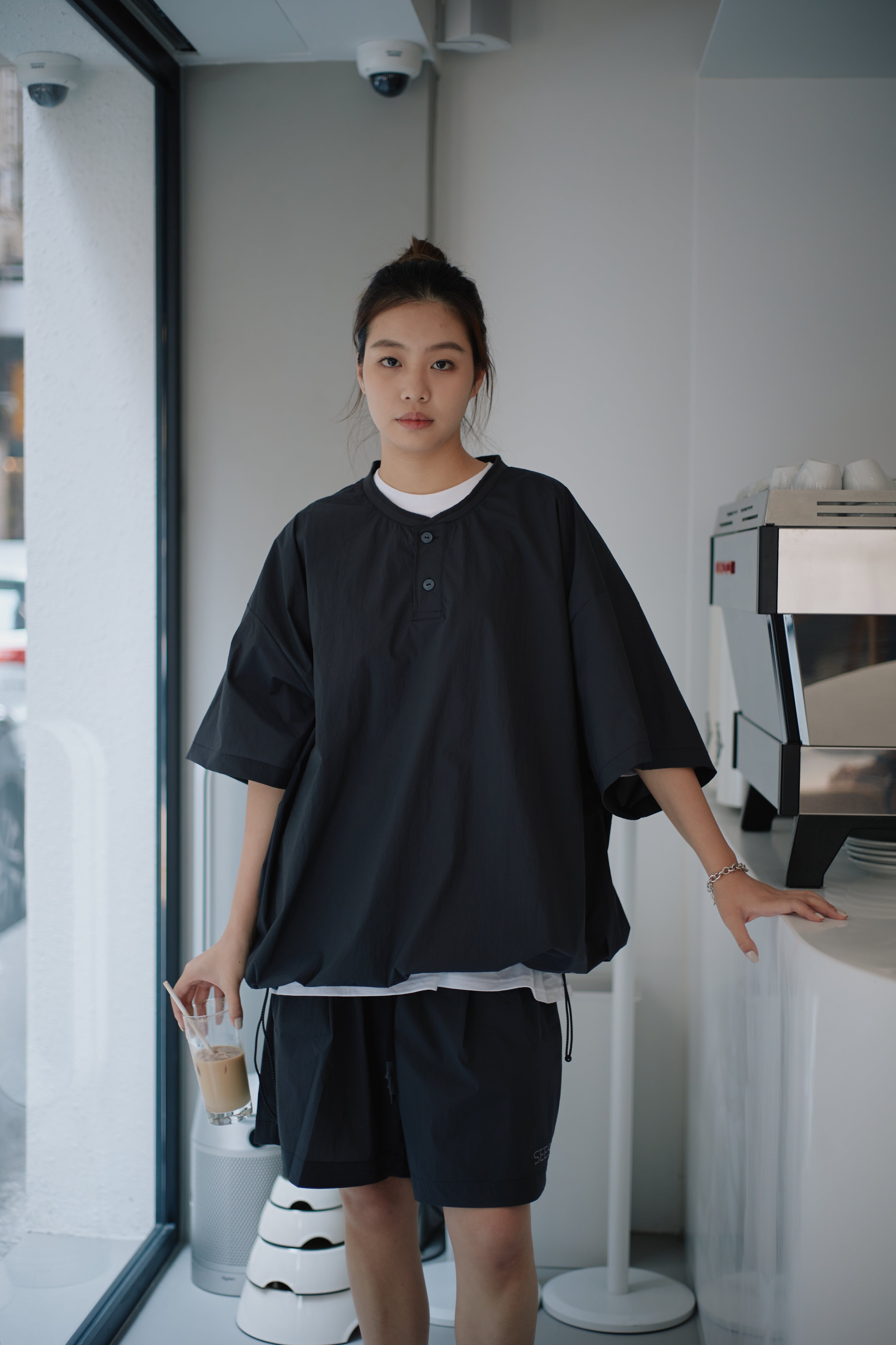 SEE SEE BIG NYLON HENLEY DRAWSTRINGS SS