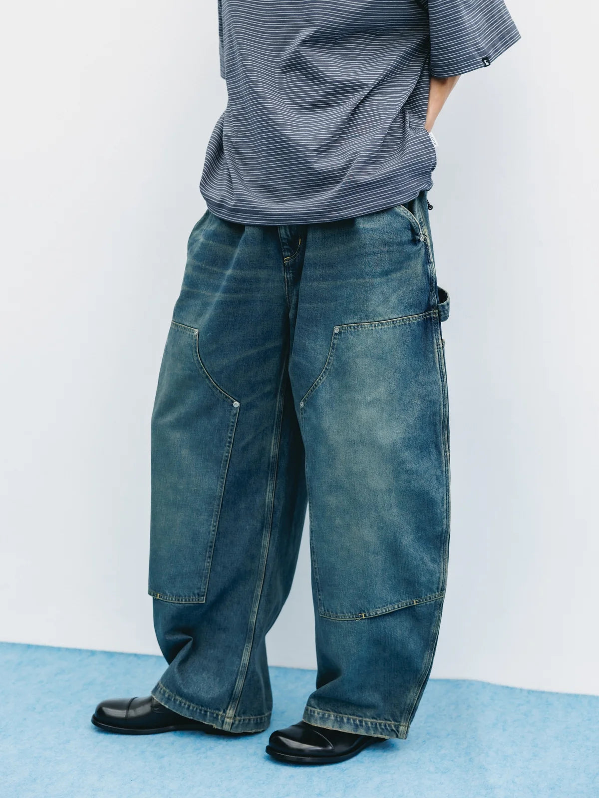 CLESSTE VINTAGE DYED SELVEDGE DENIM DOUBLE KNEE CURVED