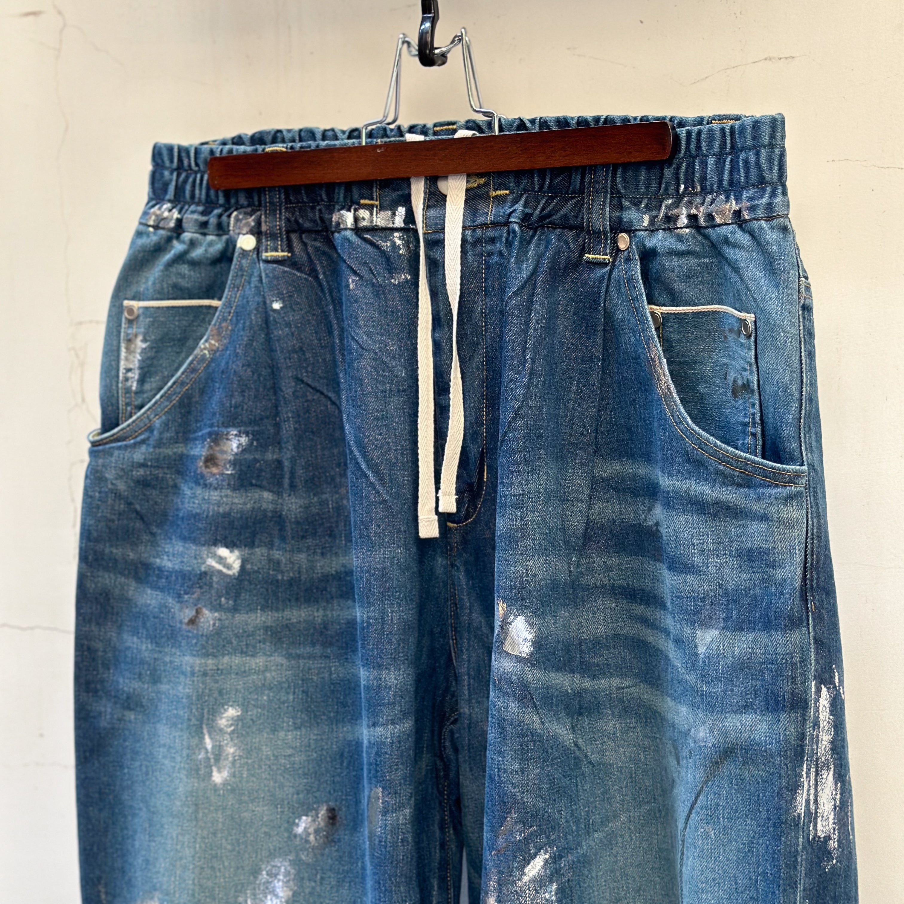 CLESSTE 24FW SILVER PRINT VINTAGE WASH SELVEDGE DENIM WIDE PANTS