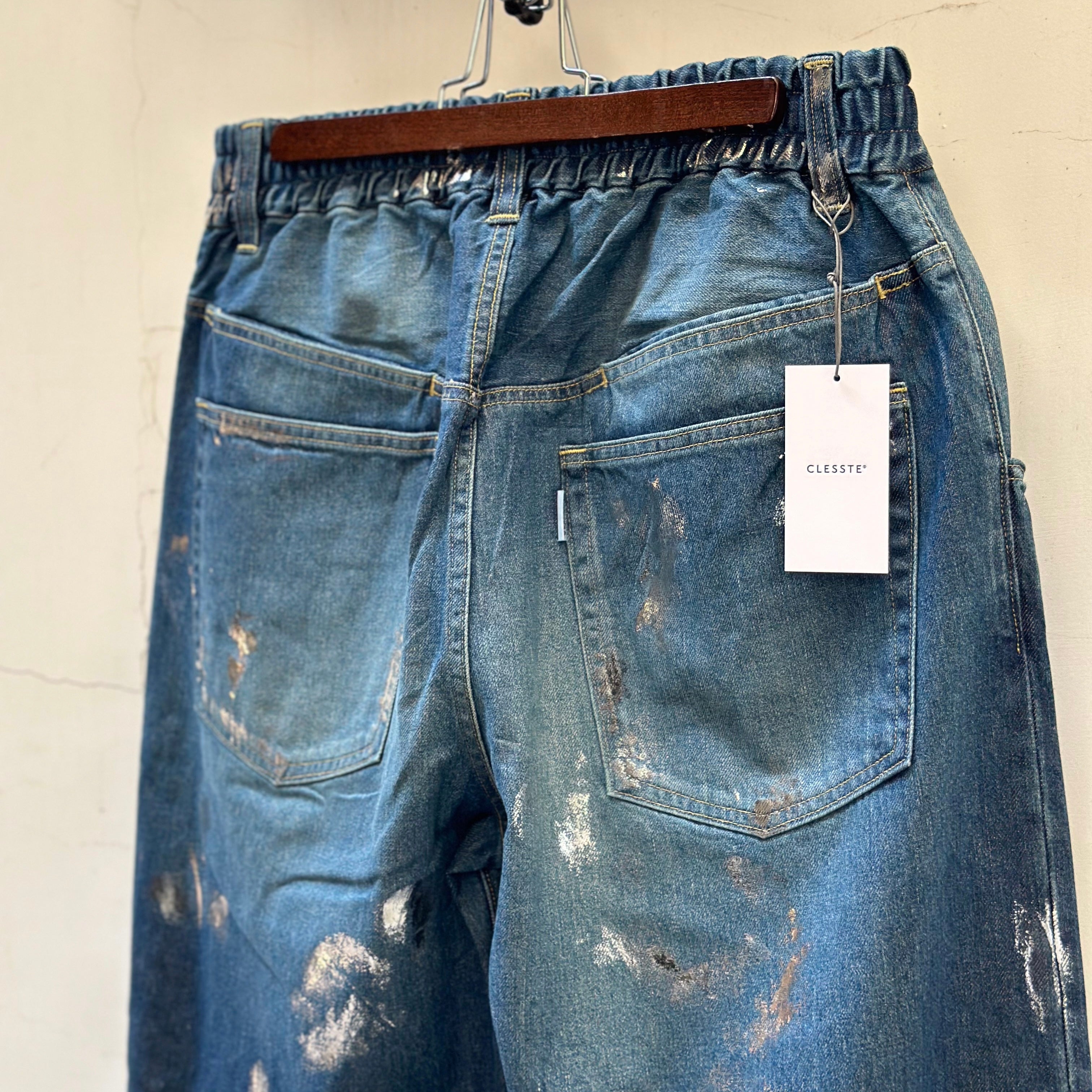 CLESSTE 24FW SILVER PRINT VINTAGE WASH SELVEDGE DENIM WIDE PANTS