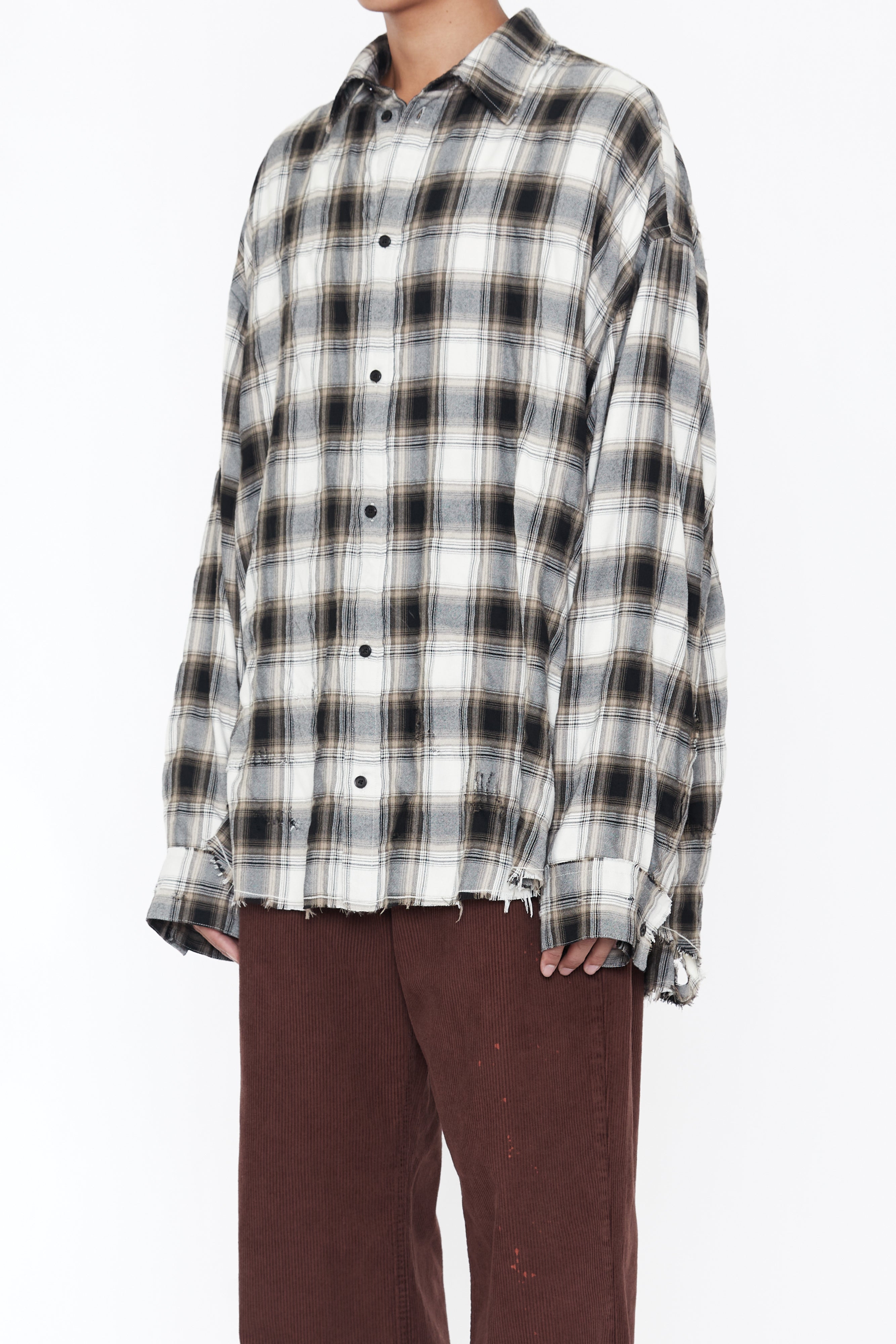 CODA 26SS BEIGE GREY CHECKED WASHED THRASHED STRUCTURED SHIRT