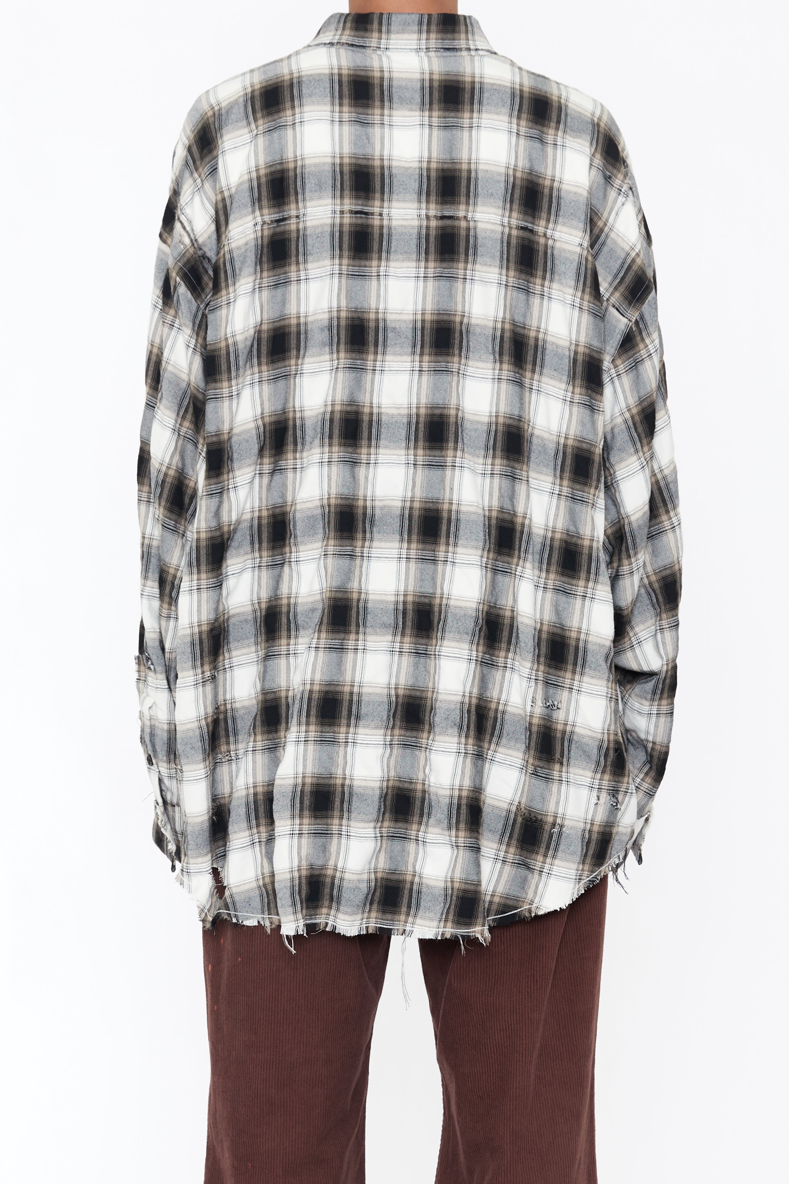 CODA 26SS BEIGE GREY CHECKED WASHED THRASHED STRUCTURED SHIRT