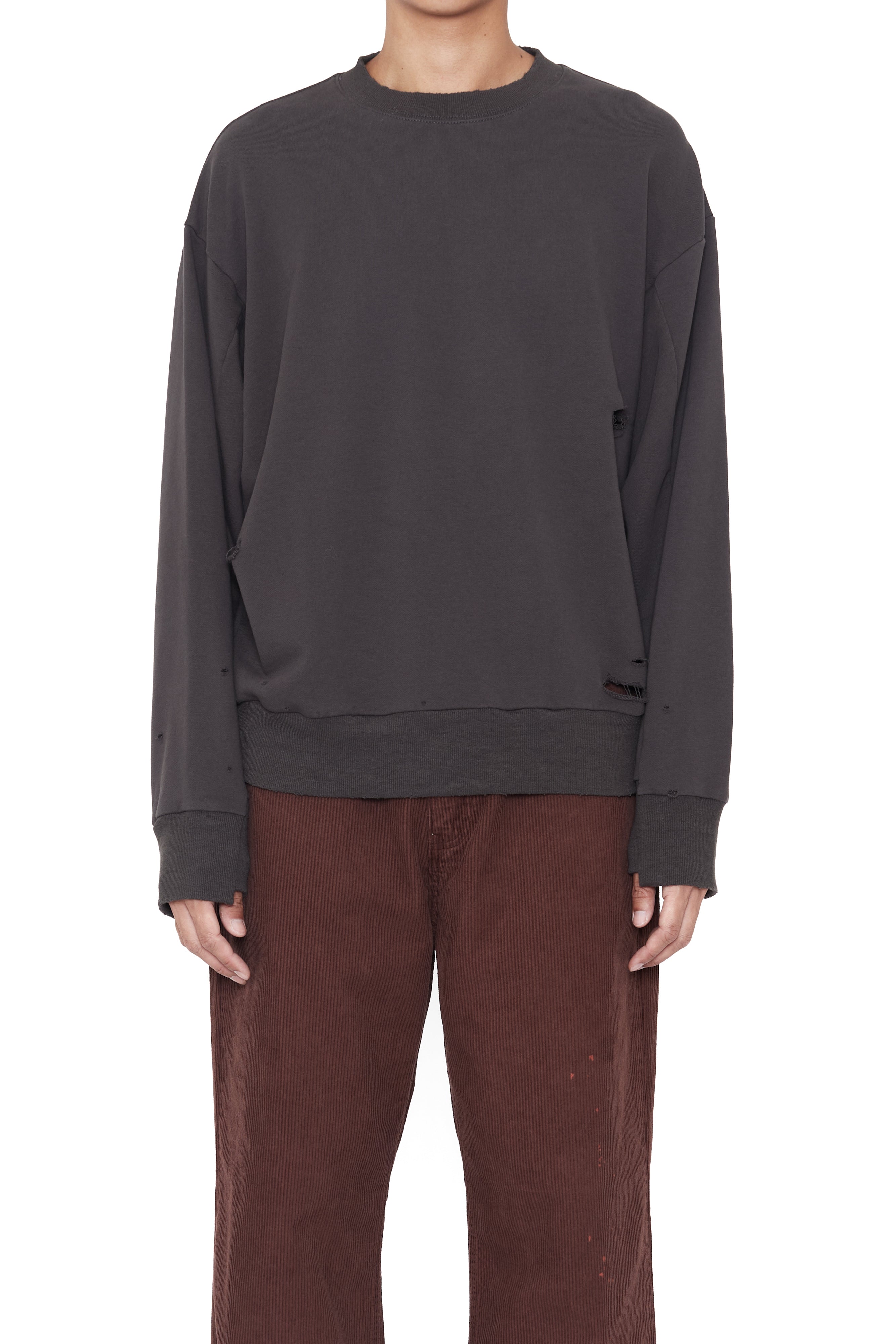 CODA 26SS GREY WASHED DESTROYED CREWNECK SWEATSHIRT