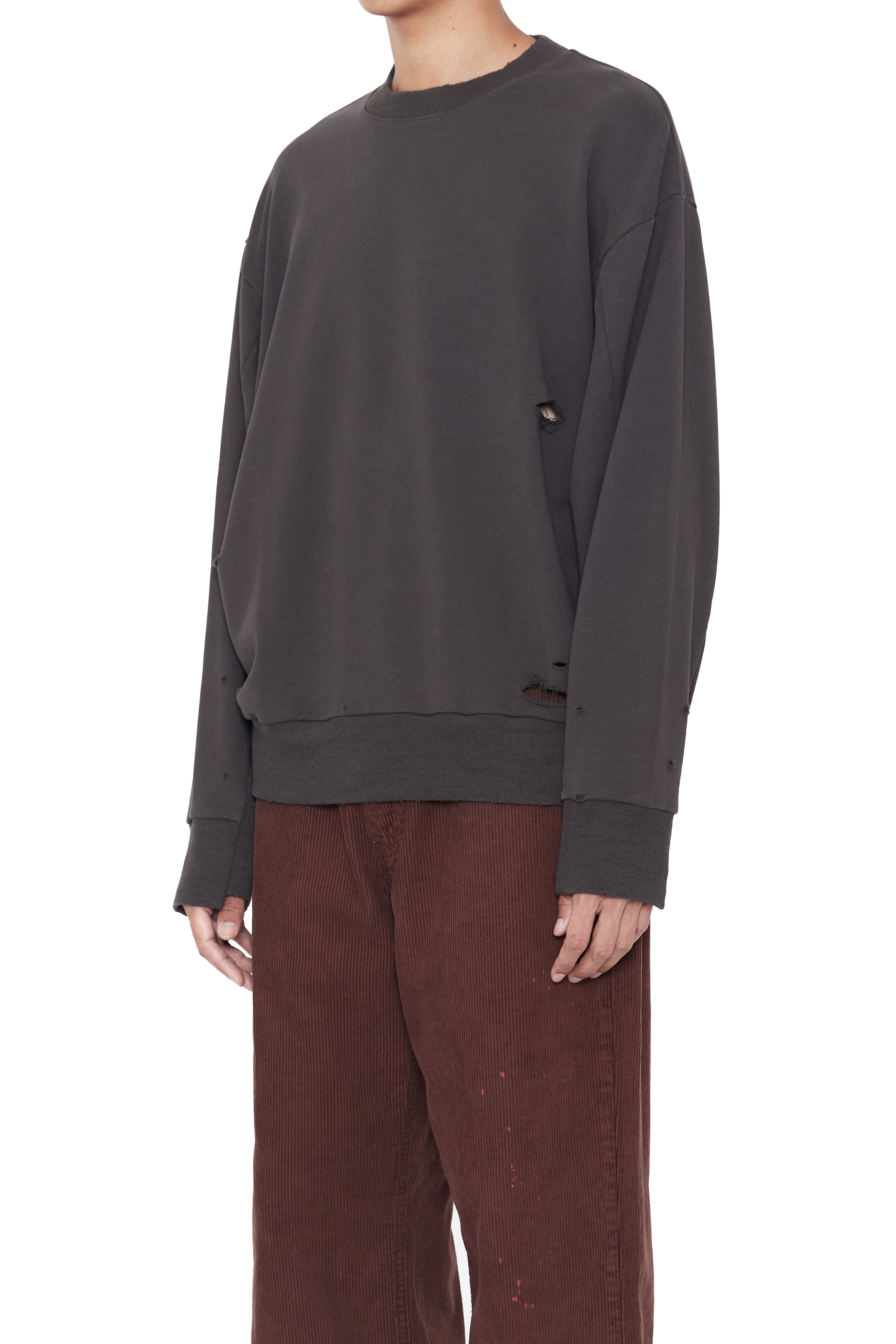 CODA 26SS GREY WASHED DESTROYED CREWNECK SWEATSHIRT