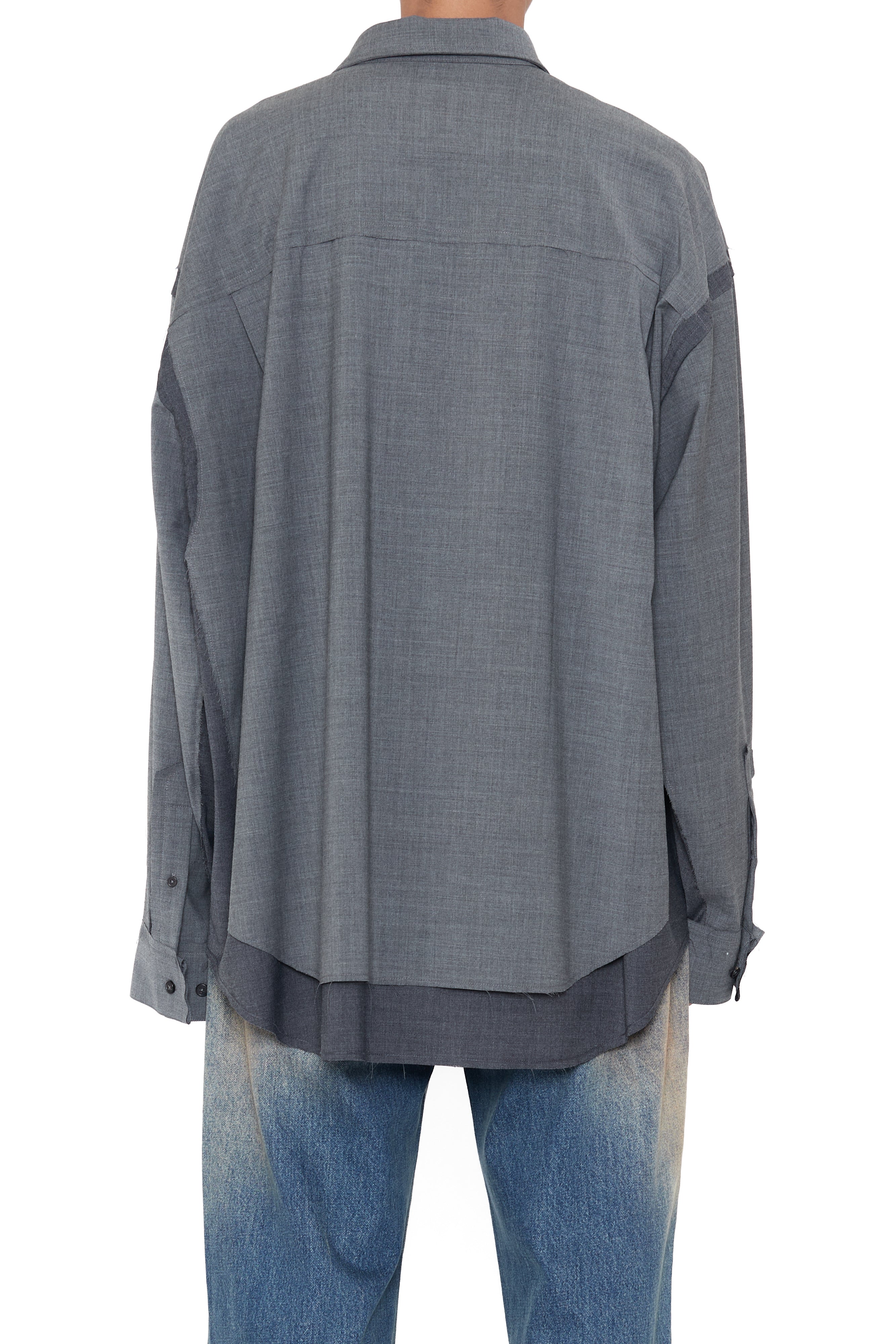 CODA 26SS GREY WOOL POLY RAW EDGES HYBRID SHIRT