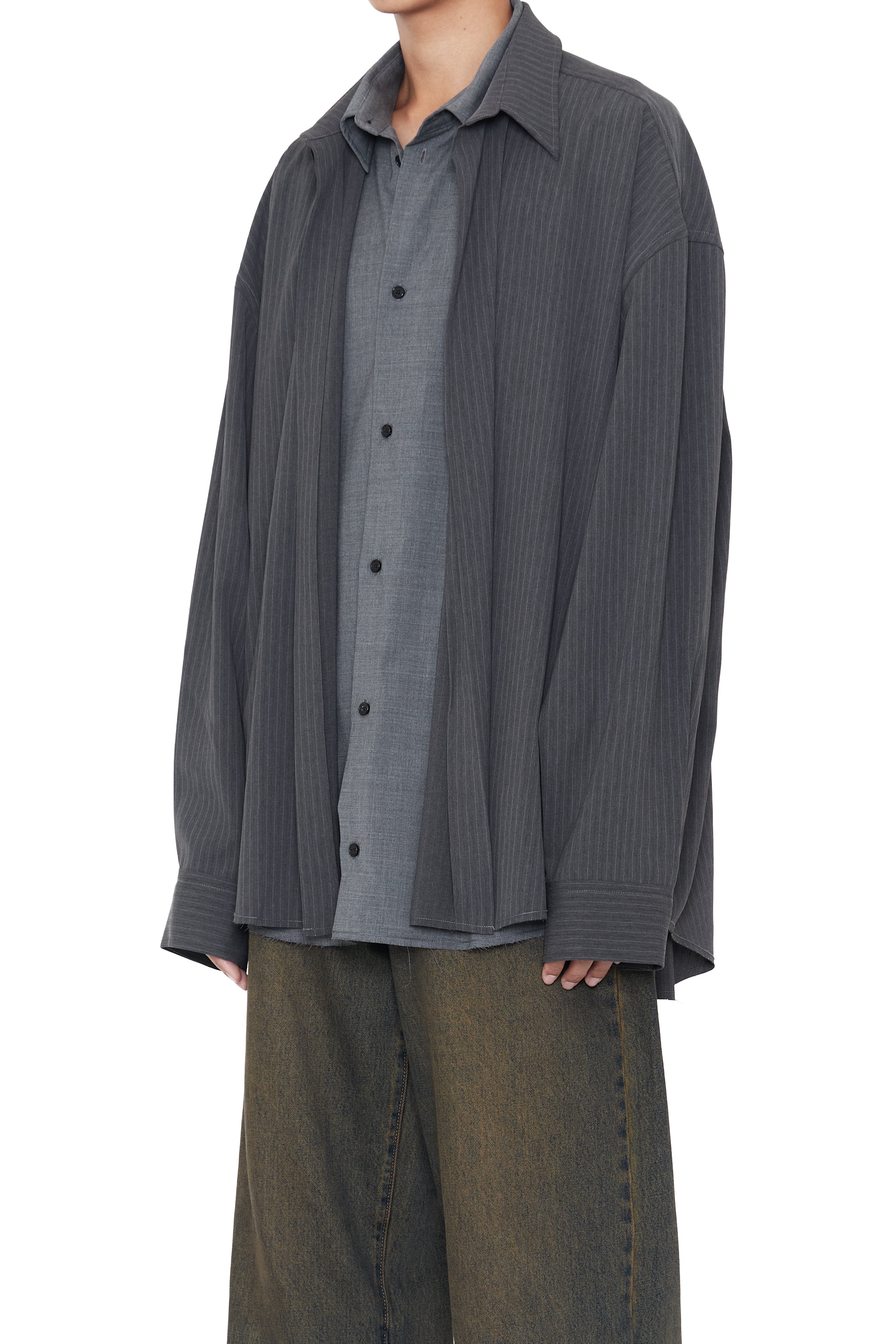 CODA 26SS GREY WOOL POLY 2IN1 DOUBLE LAYERED REVERSIBLE HYBRID SHIRT