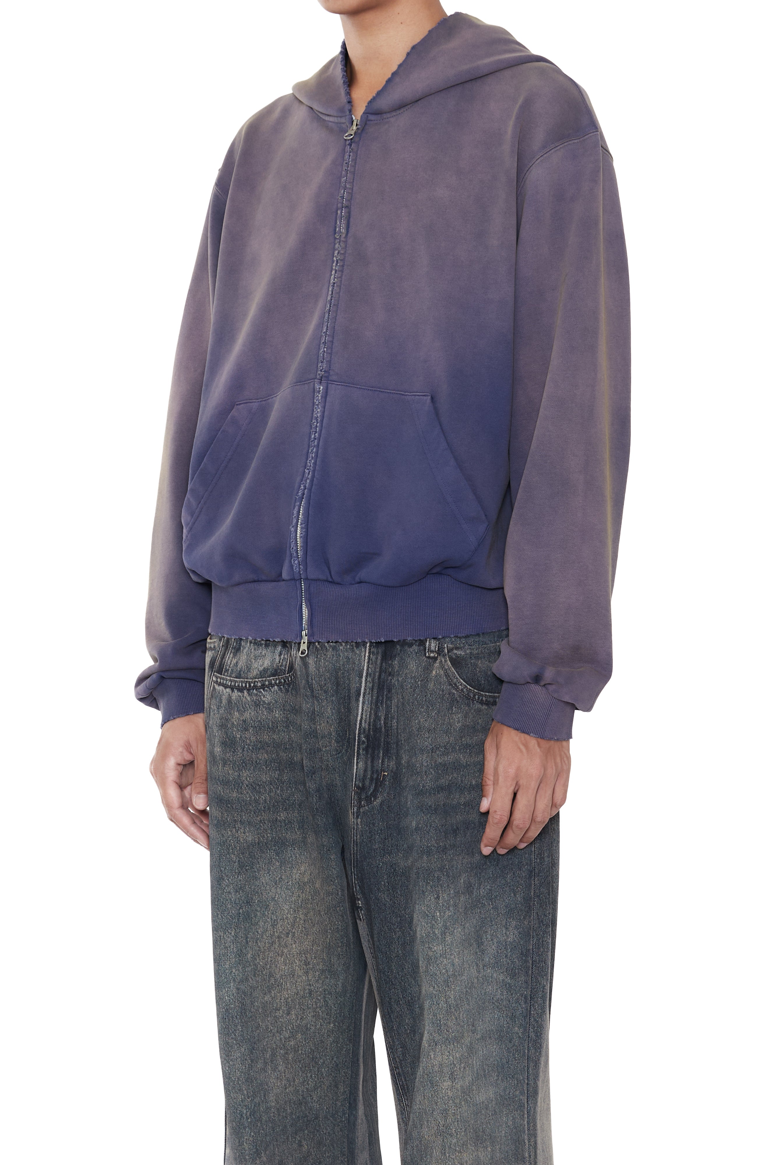 CODA 26SS FADED NAVY DISTRESSED ZIP UP HOODIE