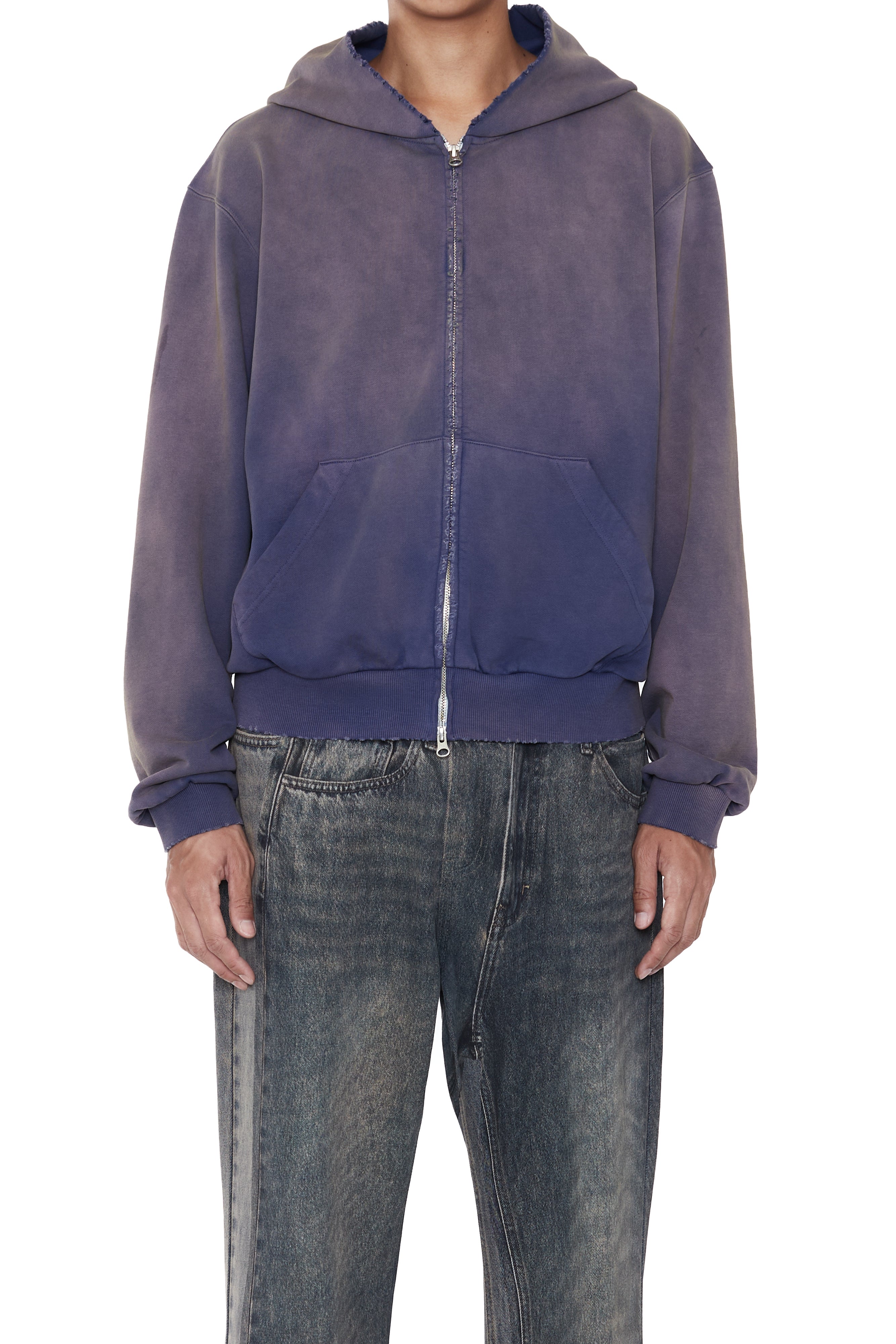 CODA 26SS FADED NAVY DISTRESSED ZIP UP HOODIE