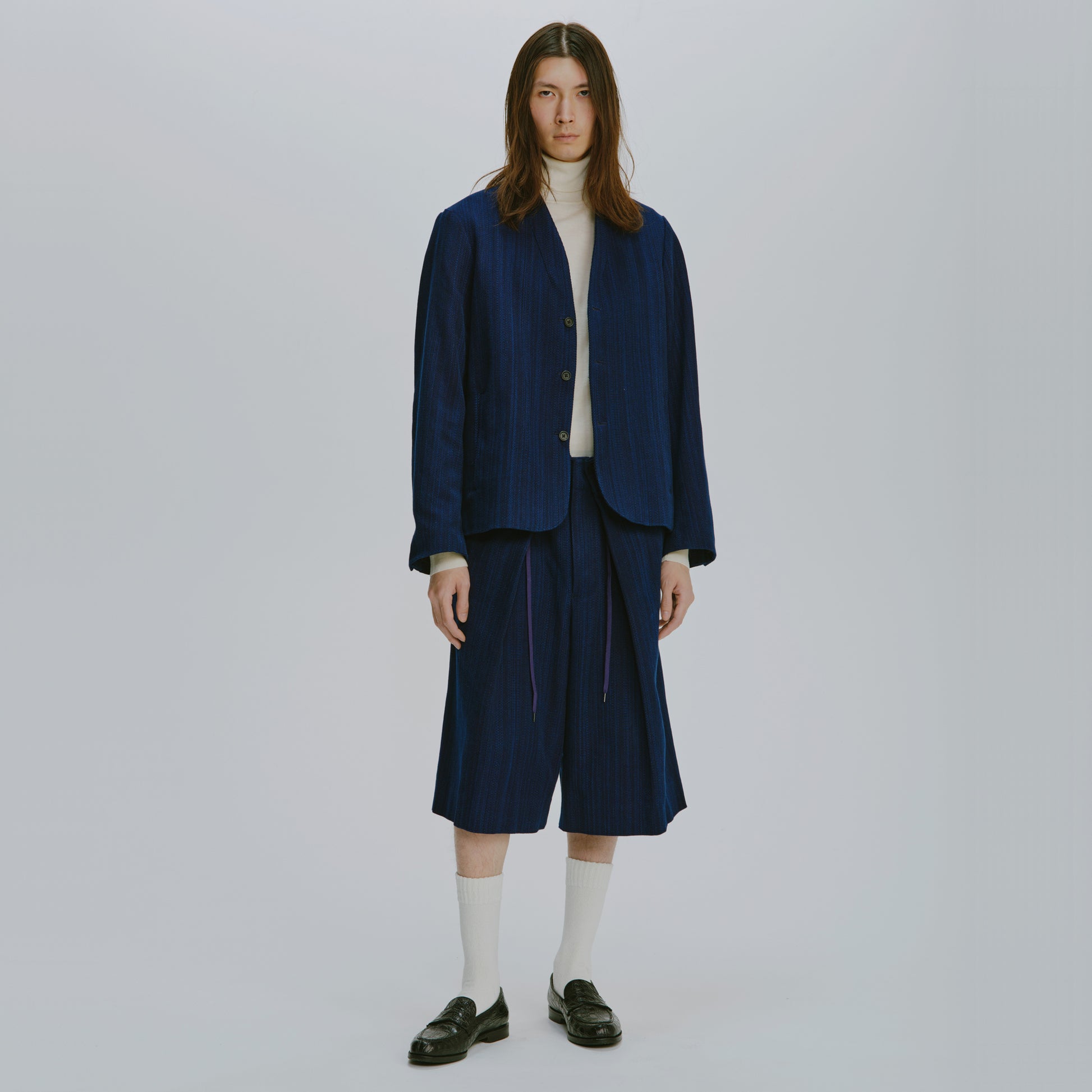 KUON Aizome Sashiko Kimono Collar Blazer