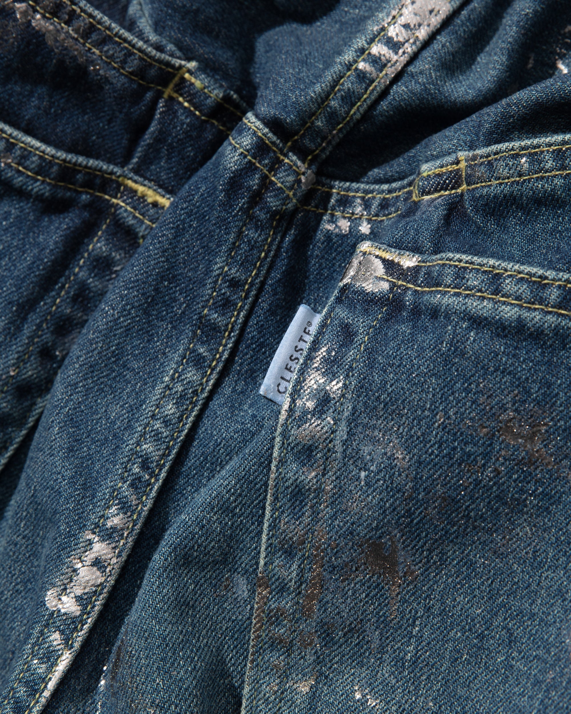 CLESSTE 24FW SILVER PRINT VINTAGE WASH SELVEDGE DENIM WIDE PANTS