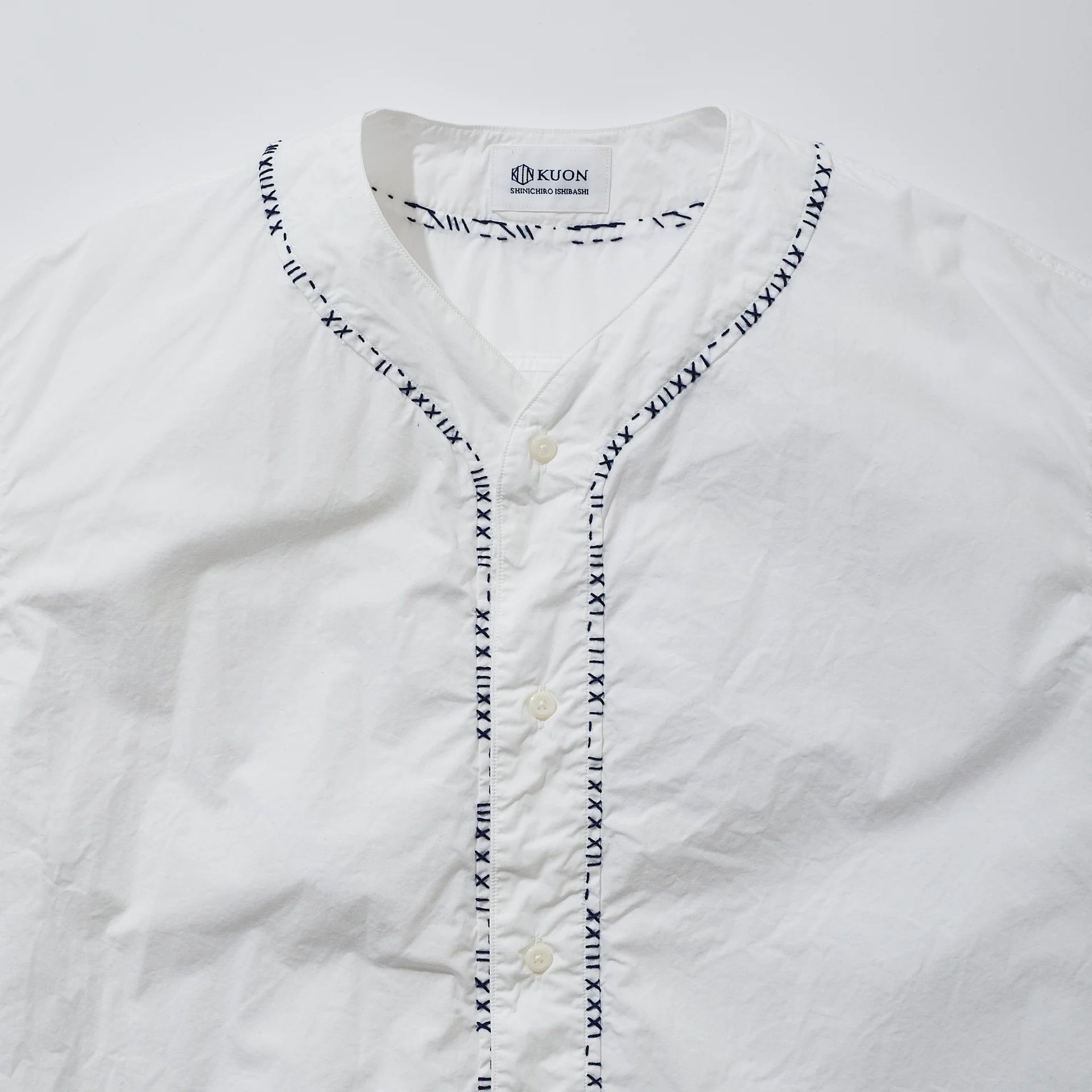KUON 25SS Sashiko Trimmed Koikuchi Shirt