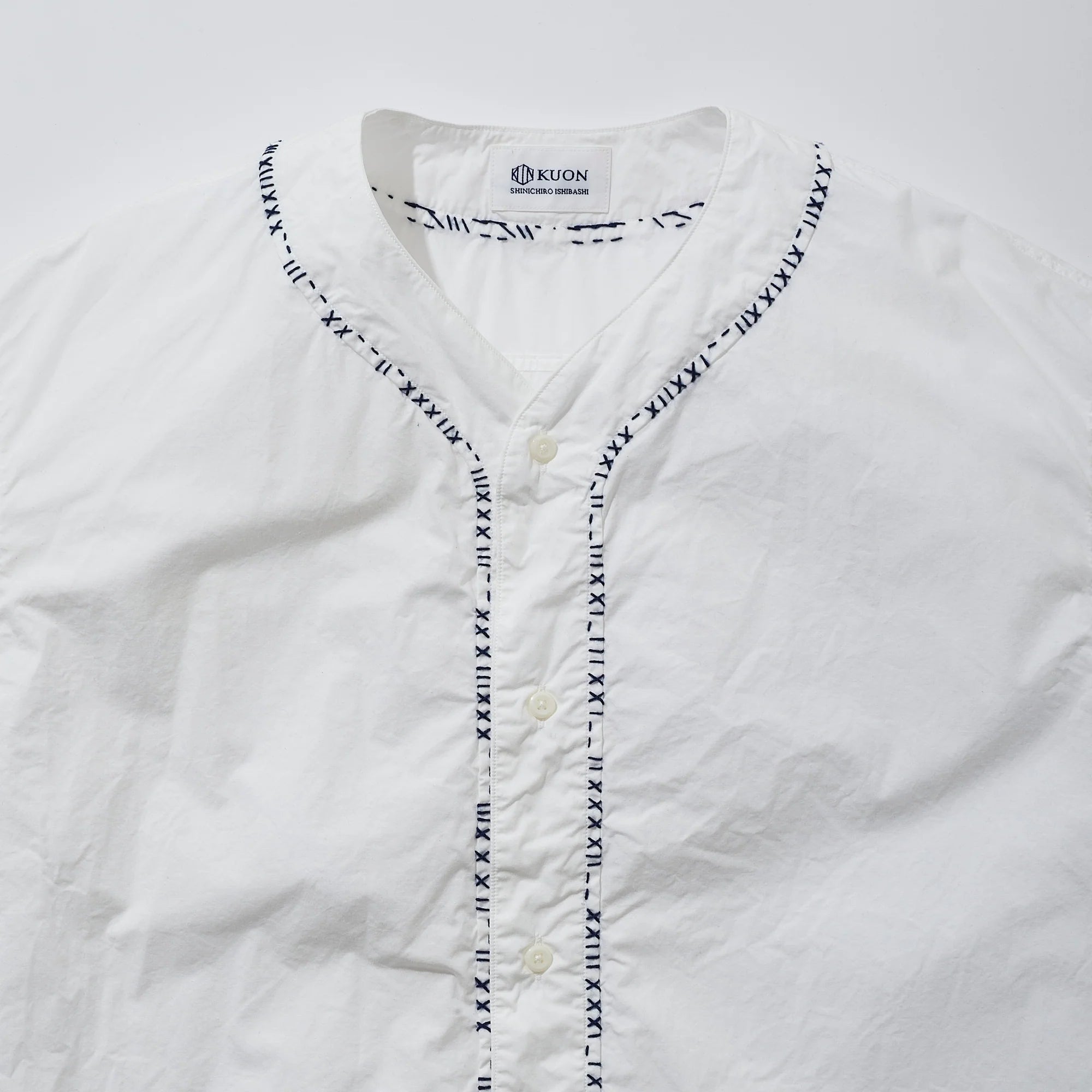 KUON 25SS Sashiko Trimmed Koikuchi Shirt