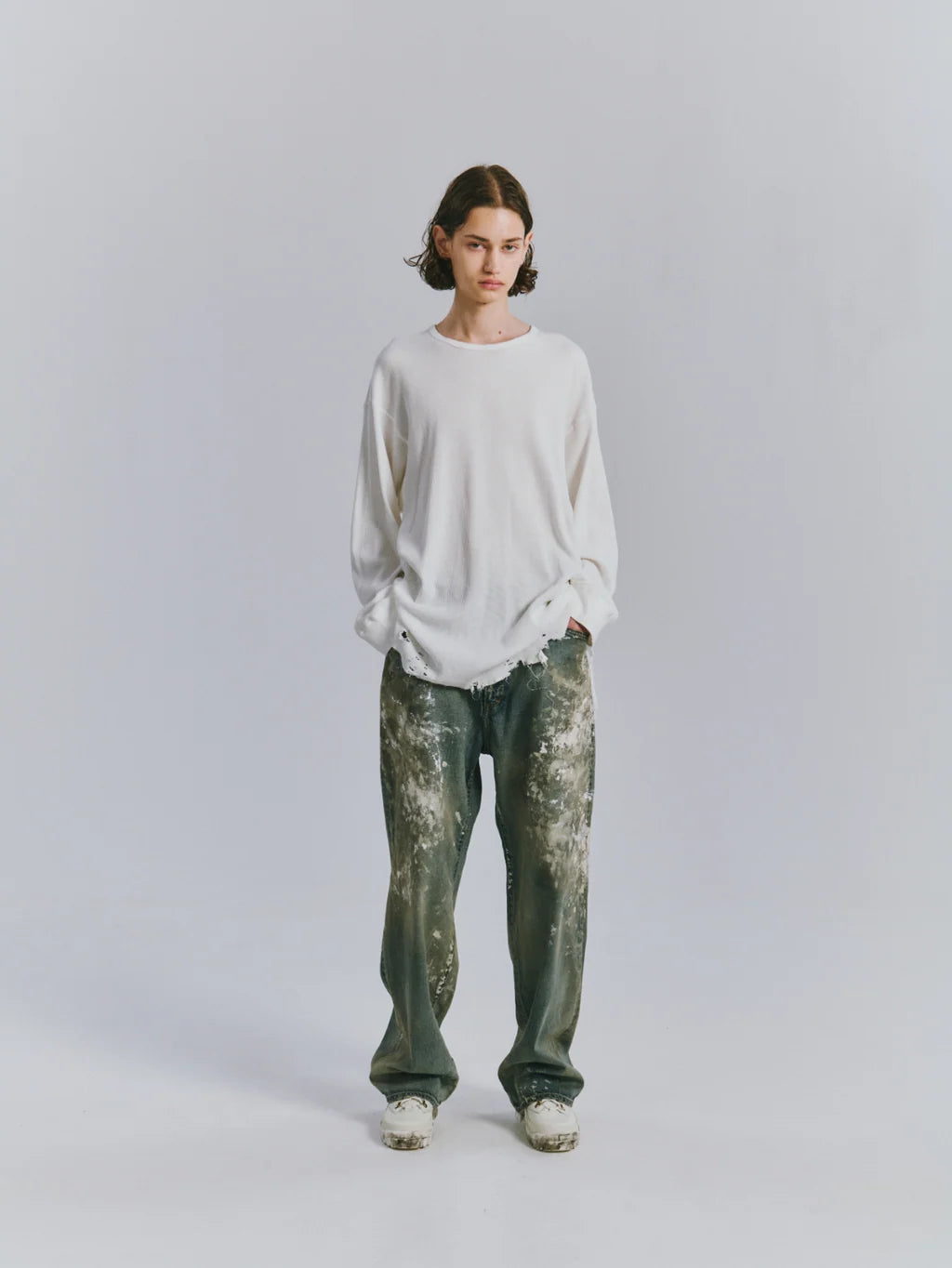 ANCELLM 26AW DAMAGE WAFFLE CREW LS