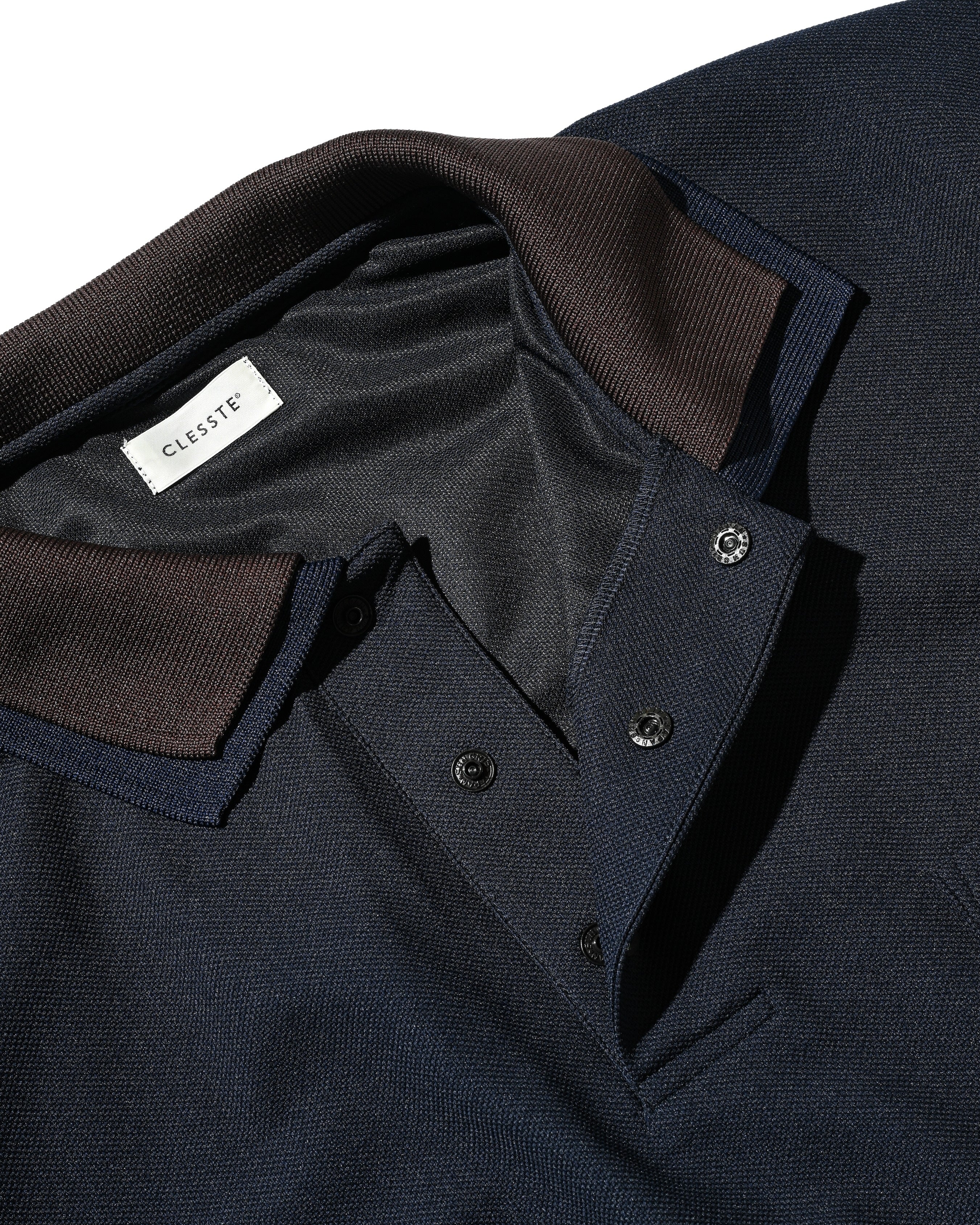 CLESSTE ACTIVE CITY S/S DOUBLE COLLAR POLO SHIRT NAVY×BROWN