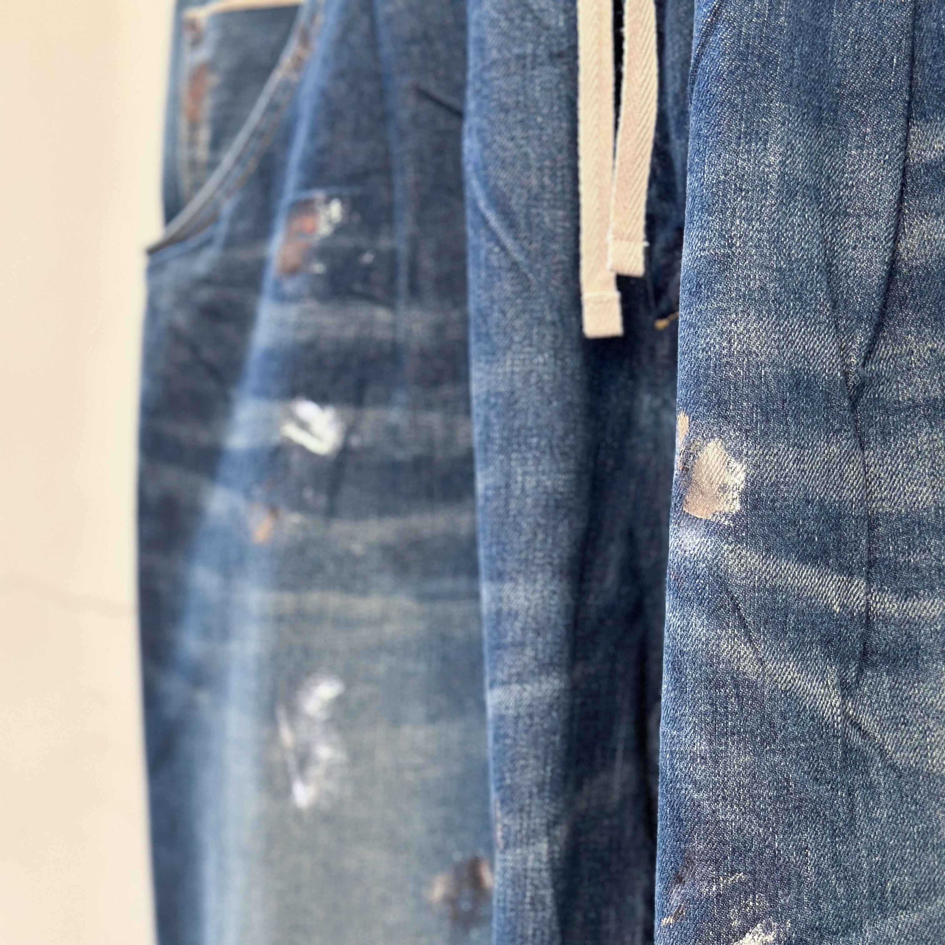 CLESSTE 24FW SILVER PRINT VINTAGE WASH SELVEDGE DENIM WIDE PANTS