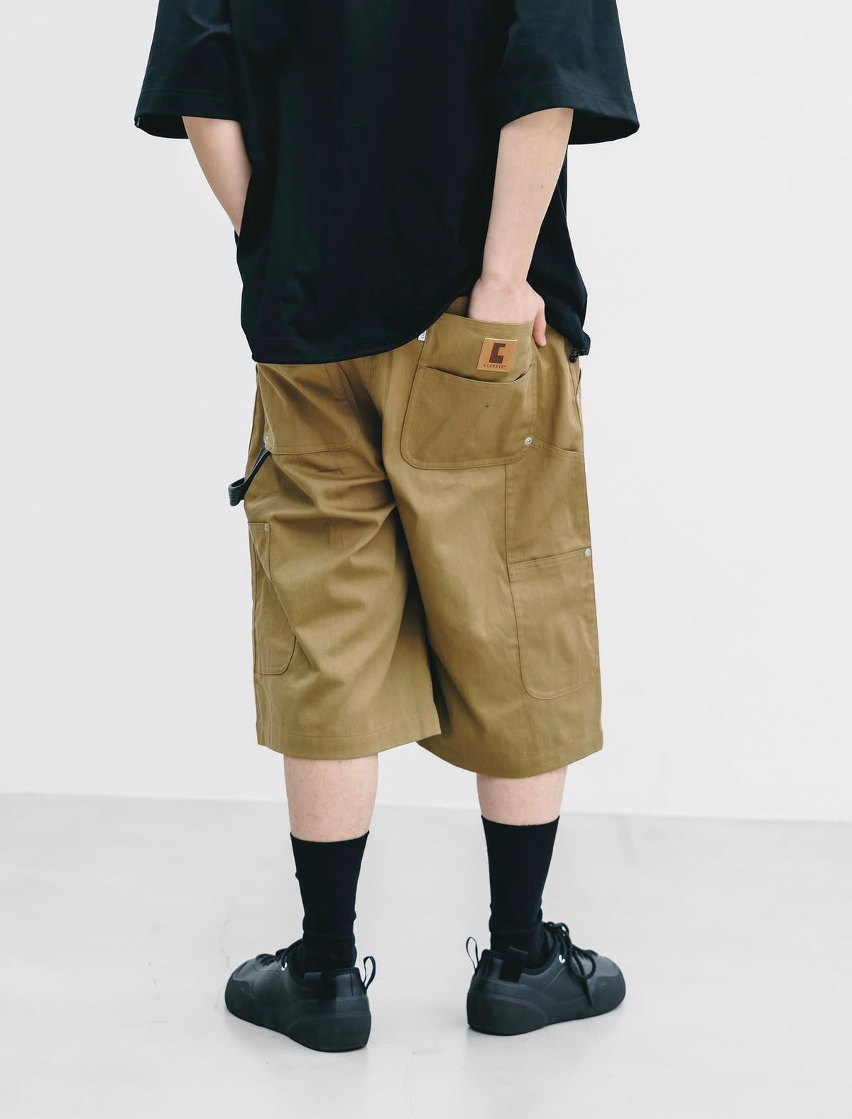 CLESSTE VINTAGE EFFECT DOUBLE KNEE WORKER BAGGY HALF PANTS