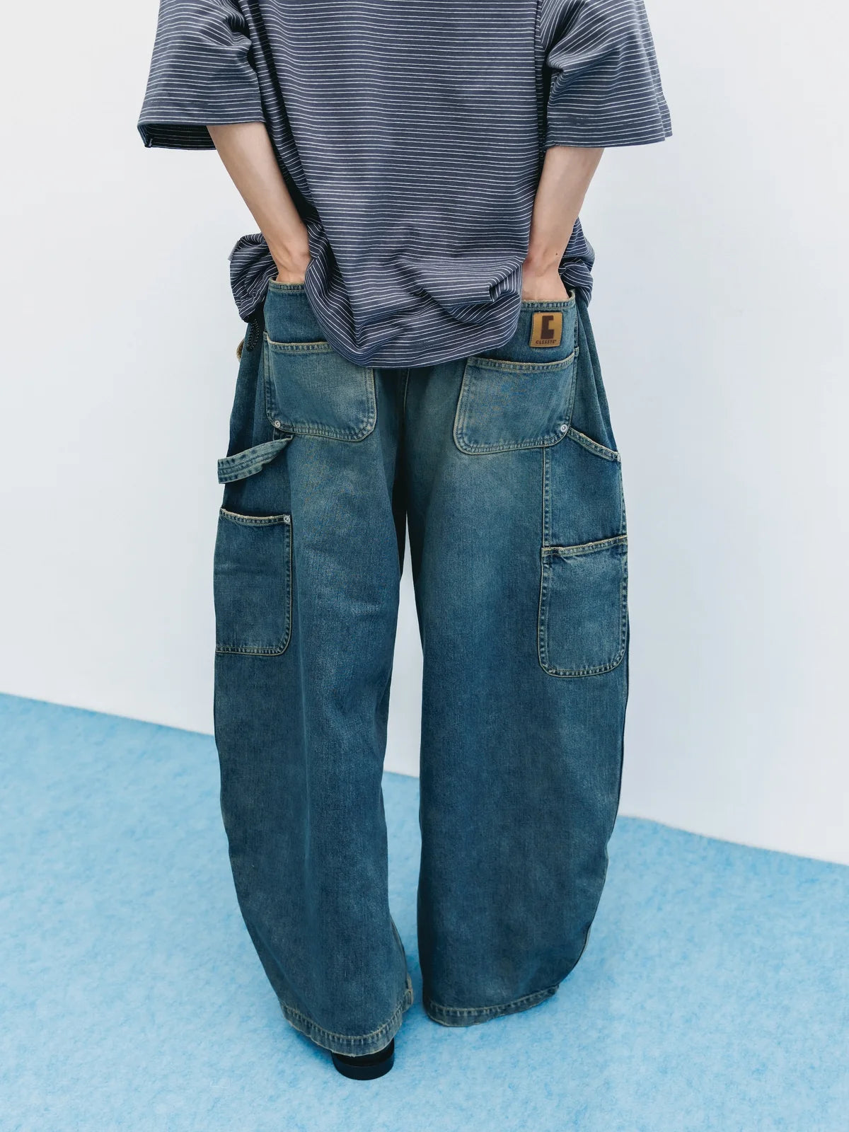 CLESSTE VINTAGE DYED SELVEDGE DENIM DOUBLE KNEE CURVED