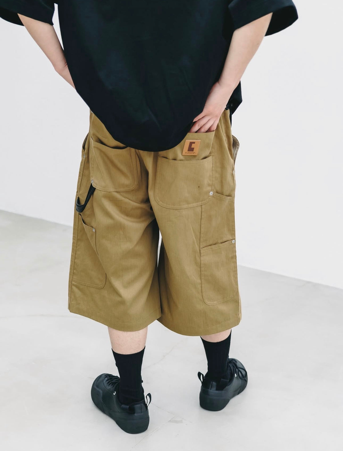 CLESSTE VINTAGE EFFECT DOUBLE KNEE WORKER BAGGY HALF PANTS