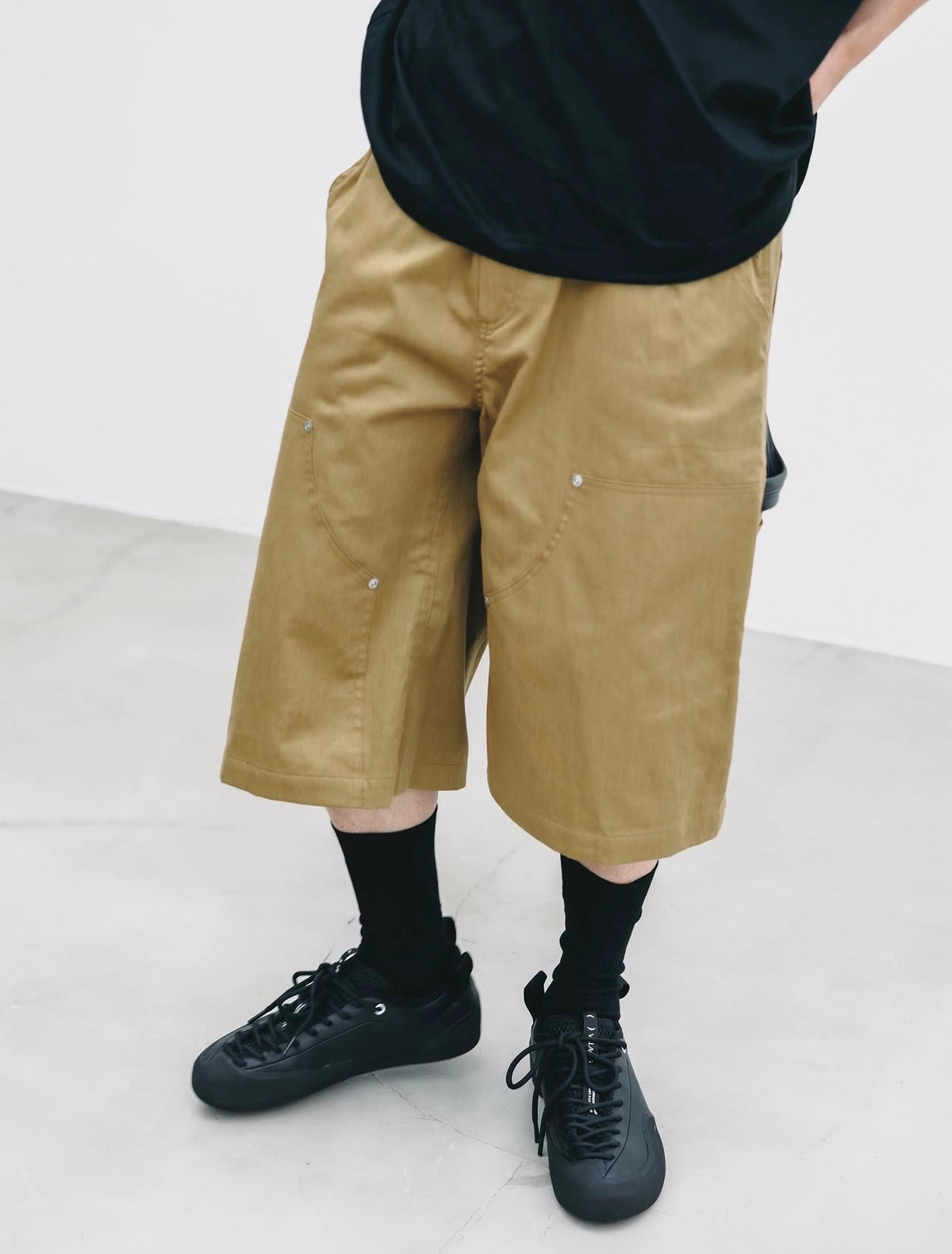 CLESSTE VINTAGE EFFECT DOUBLE KNEE WORKER BAGGY HALF PANTS