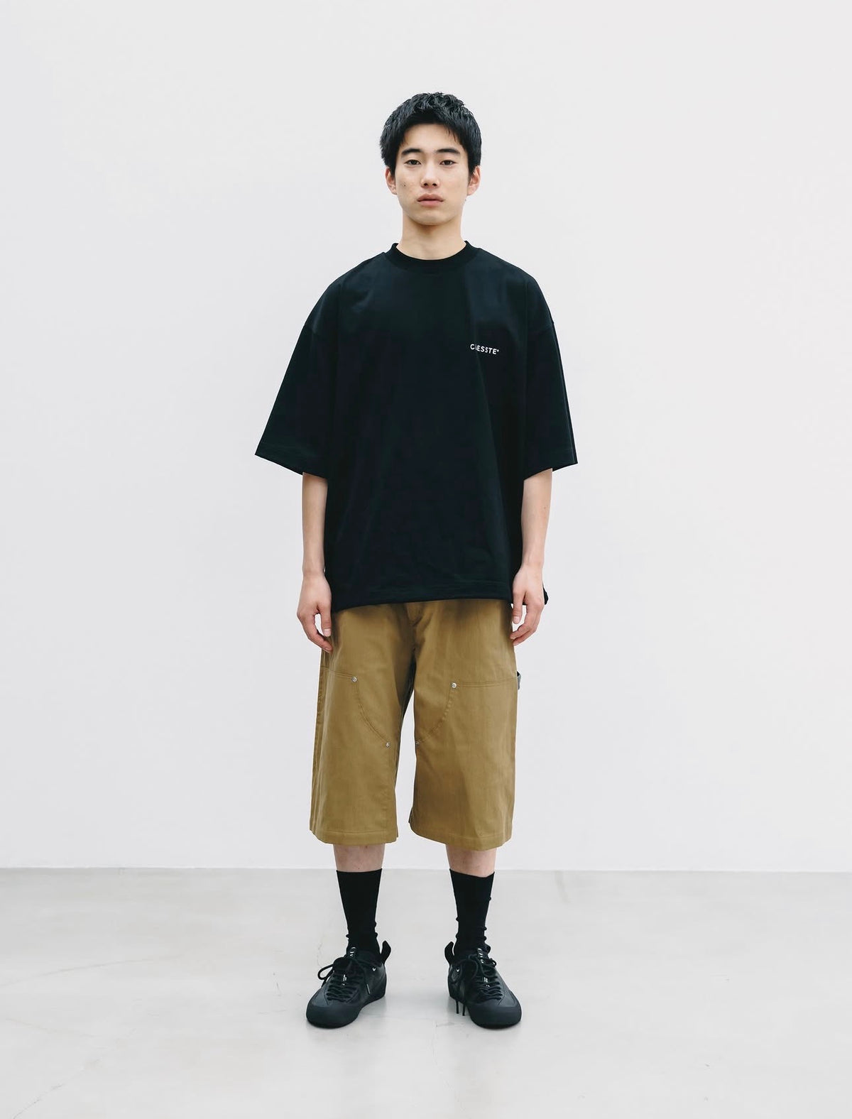 CLESSTE VINTAGE EFFECT DOUBLE KNEE WORKER BAGGY HALF PANTS