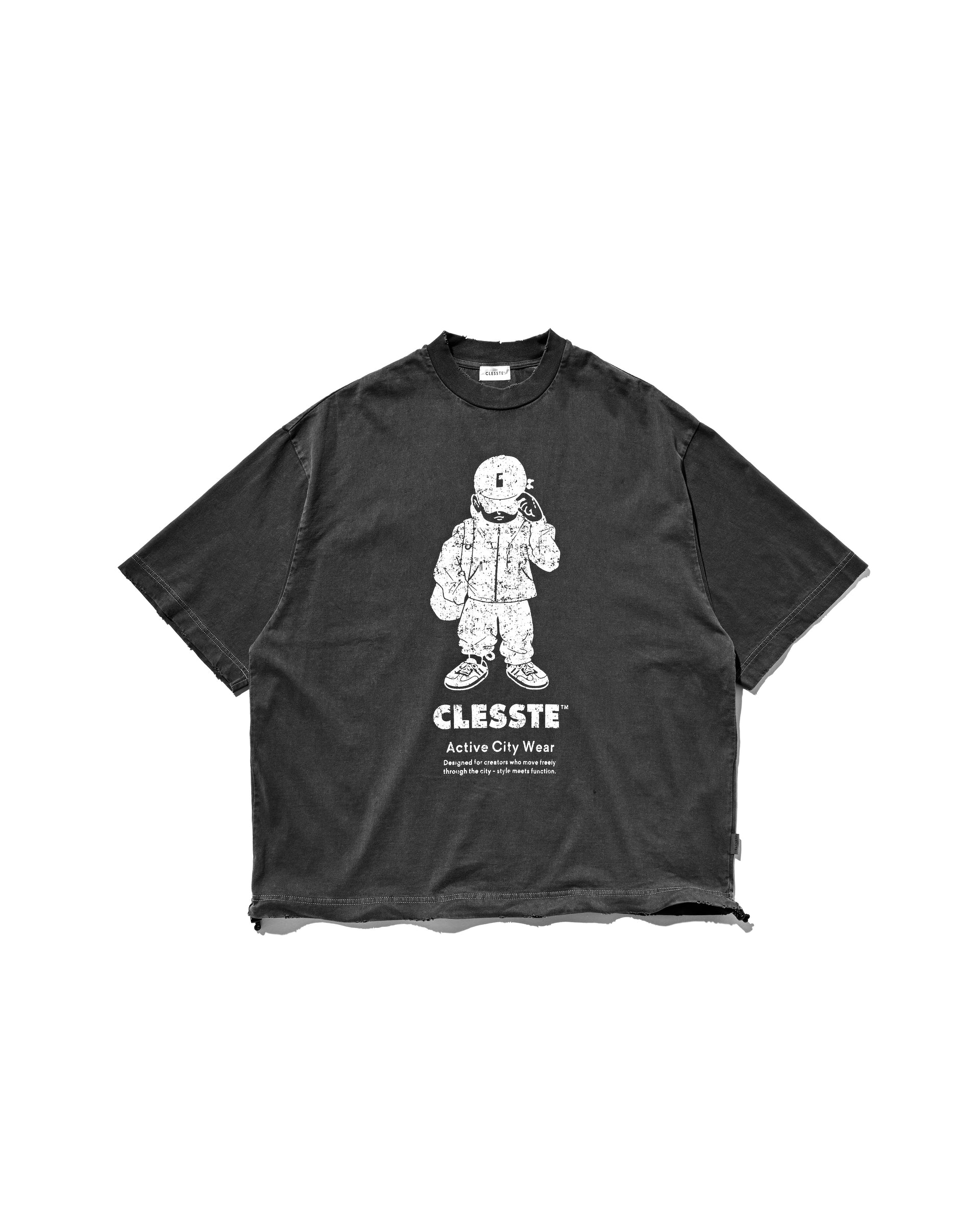 CLESSTE "CLESSTE BOY" PIGMENT DYED S/S T-SHIRT WITH DRAWSTRINGS