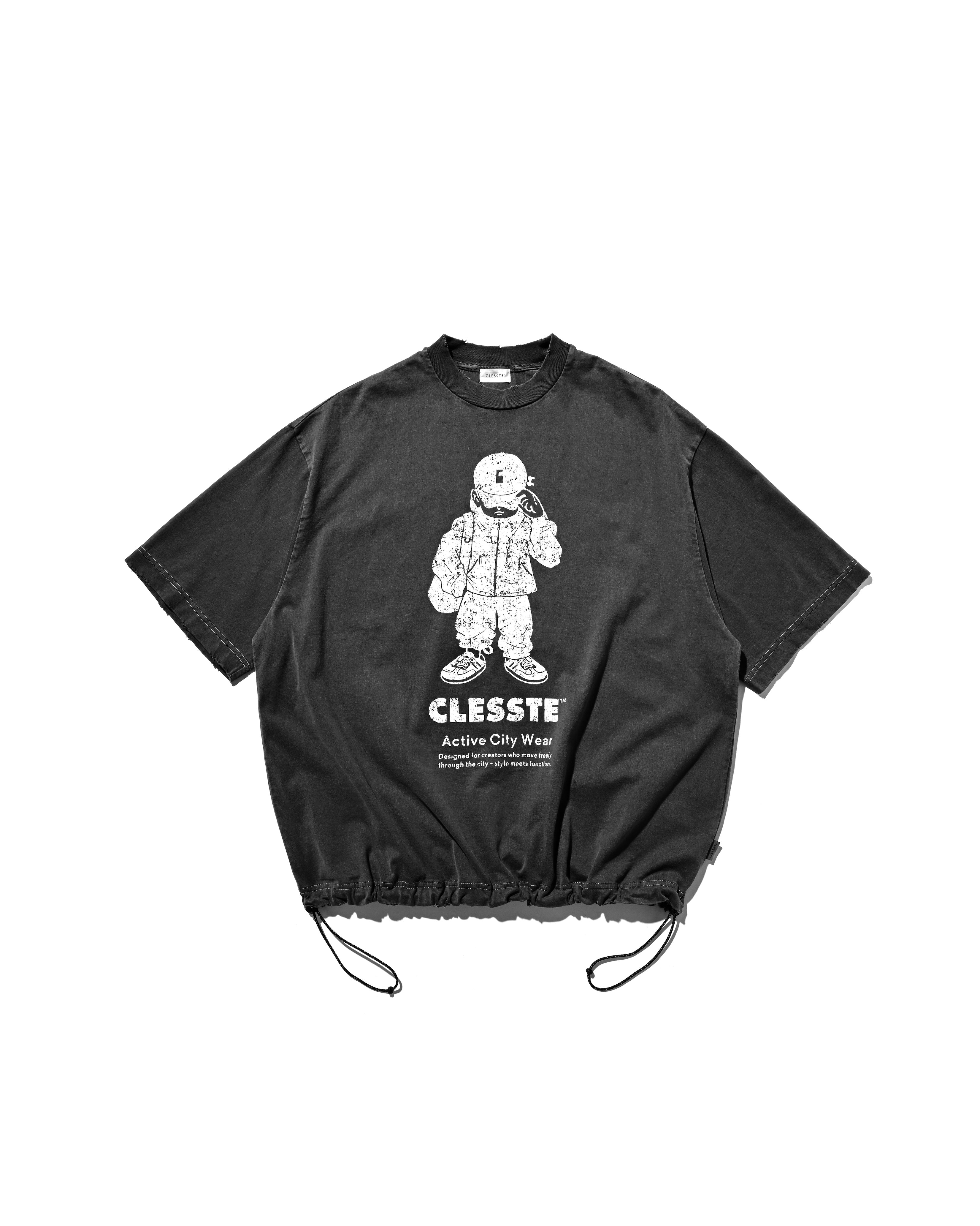 CLESSTE "CLESSTE BOY" PIGMENT DYED S/S T-SHIRT WITH DRAWSTRINGS