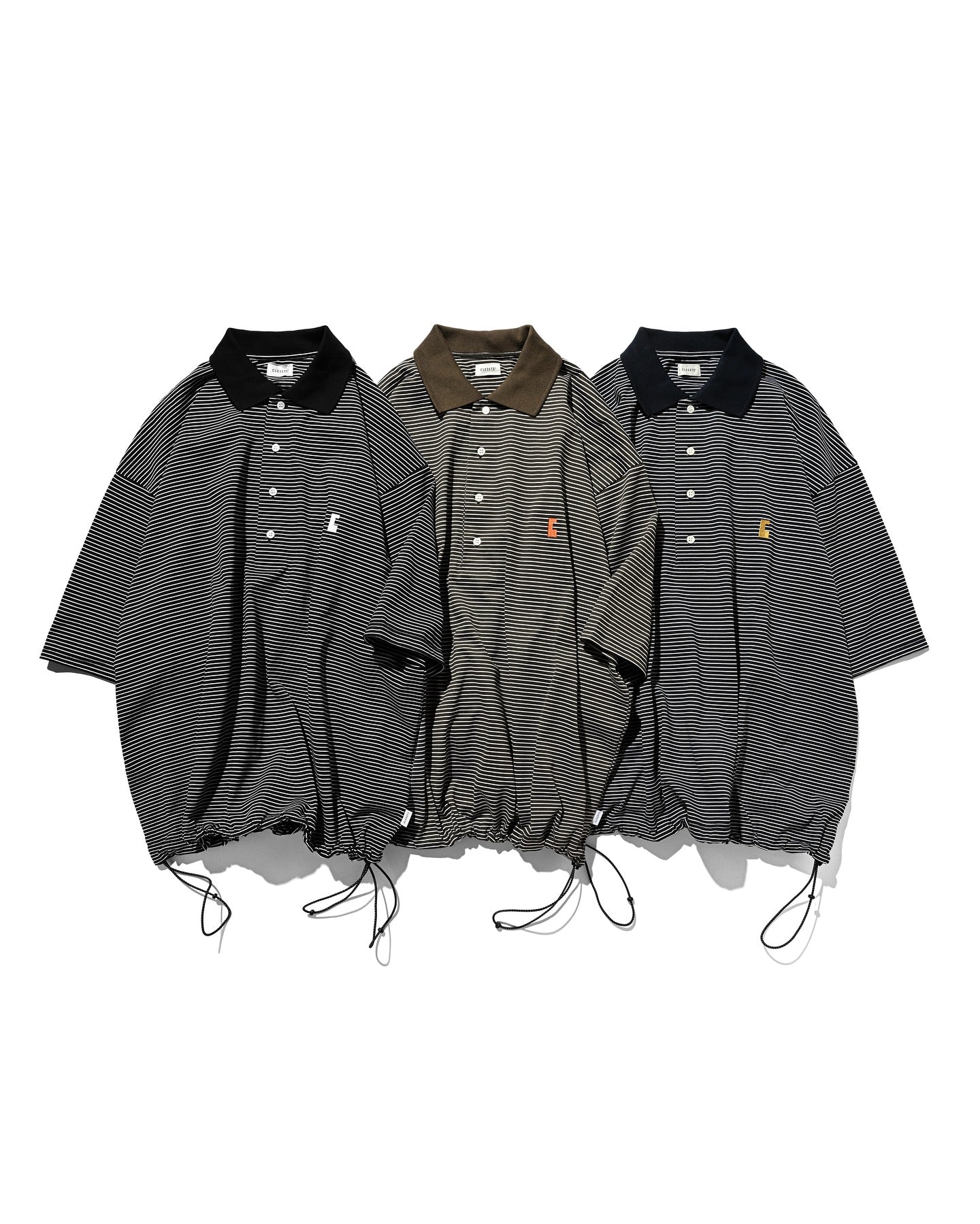 CLESSTE EMBROIDERY LOGO STRIPED S/S POLO WITH DRAWSTRINGS